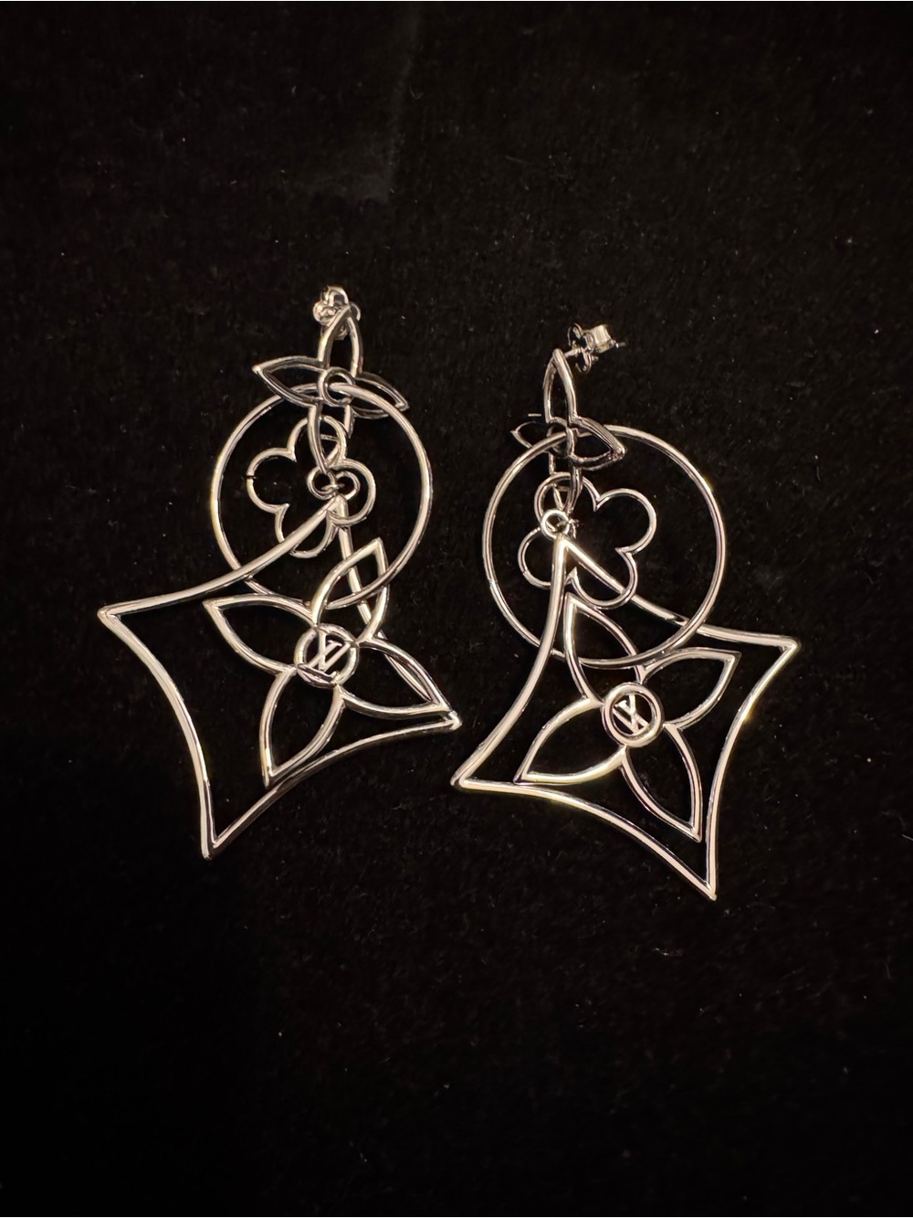 Louis Vuitton Silver-Tone Monogram Outline Drop Earrings